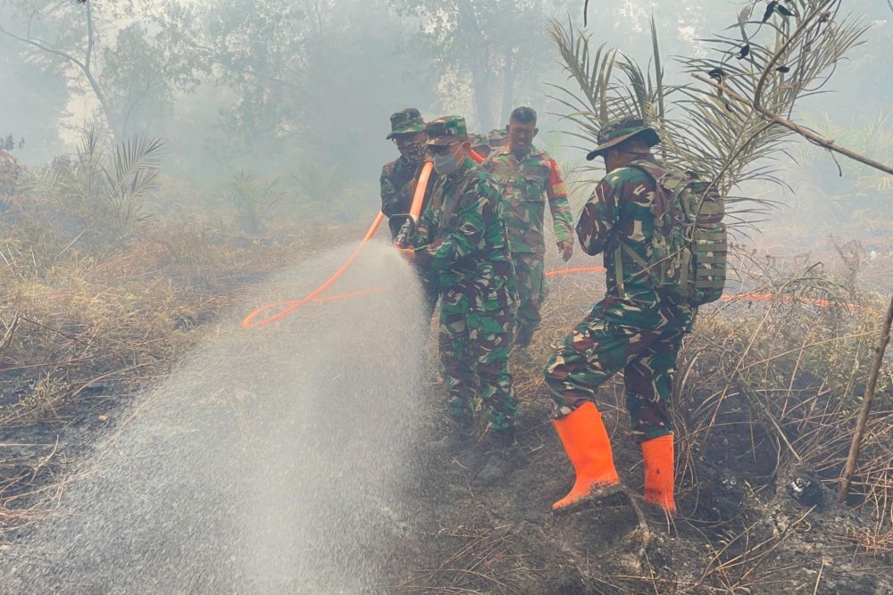 Tim Gabungan Berjibaku Padamkan Karhutla di Lahan Gambut Kering di Teluk Lancar Bengkalis