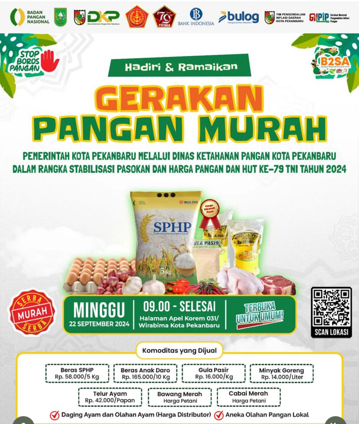 Besok Pagi, DKP Gelar Pasar Murah di Halaman Apel Korem 031/Wirabima Kota Pekanbaru